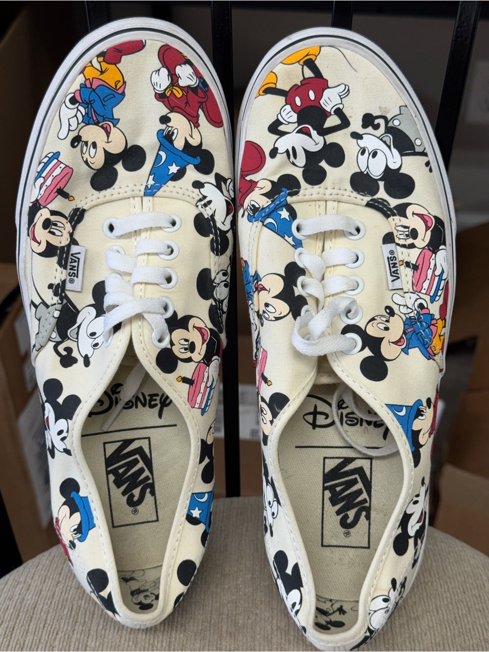 Disney Cream Canvas Sneakers with Multicolor Mickey Prints M 9.5, W 11 like new